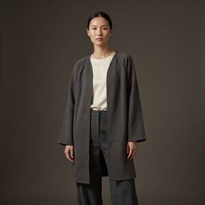 FILOSOFIA Women Duster Cardigan S Gray Cotton  Minimalist Loungewear